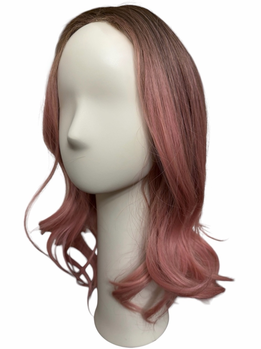 LONAI Ombre soft rose Pink Wavy Wig | Dark Roots Shoulder mid Length - Picture 2 of 10